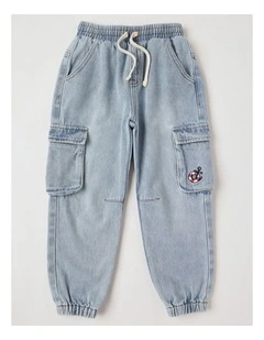 Denim Cargo Pull On Jean in Light Denim