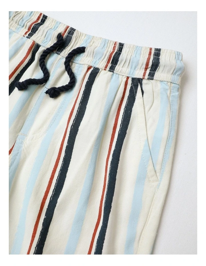 Linen Short in Blue and Brown Stripe image 2