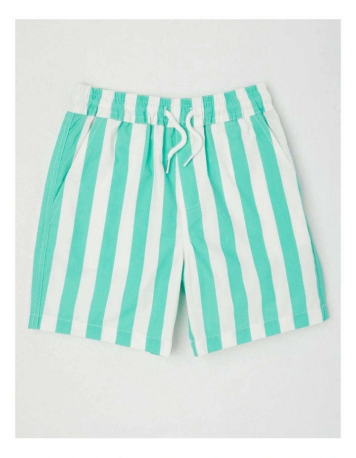 Woven Volley Short in Green/White Stripe image 1