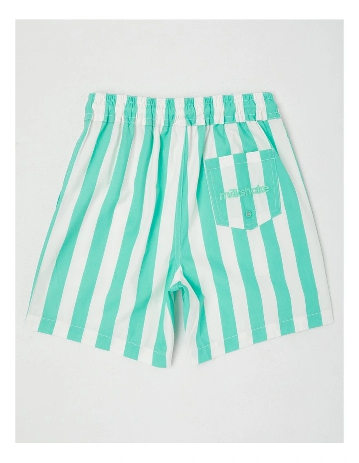 Woven Volley Short in Green/White Stripe image 3