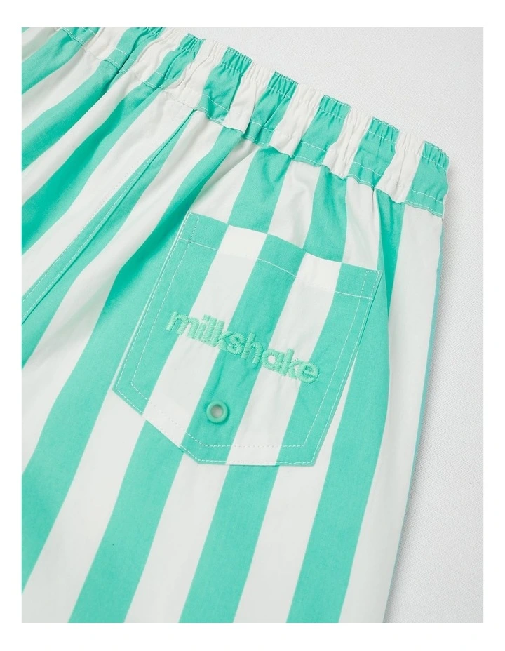 Woven Volley Short in Green/White Stripe image 4