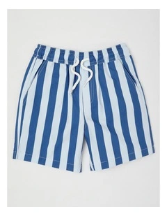 Woven Volley Short in Blue/Navy Stripe