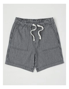 Essentials Chino Pull On Short in Ticking Stripe/Navy
