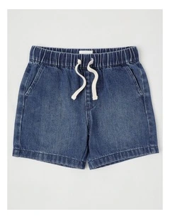 Pull On Knit Denim Short in Mid Denim