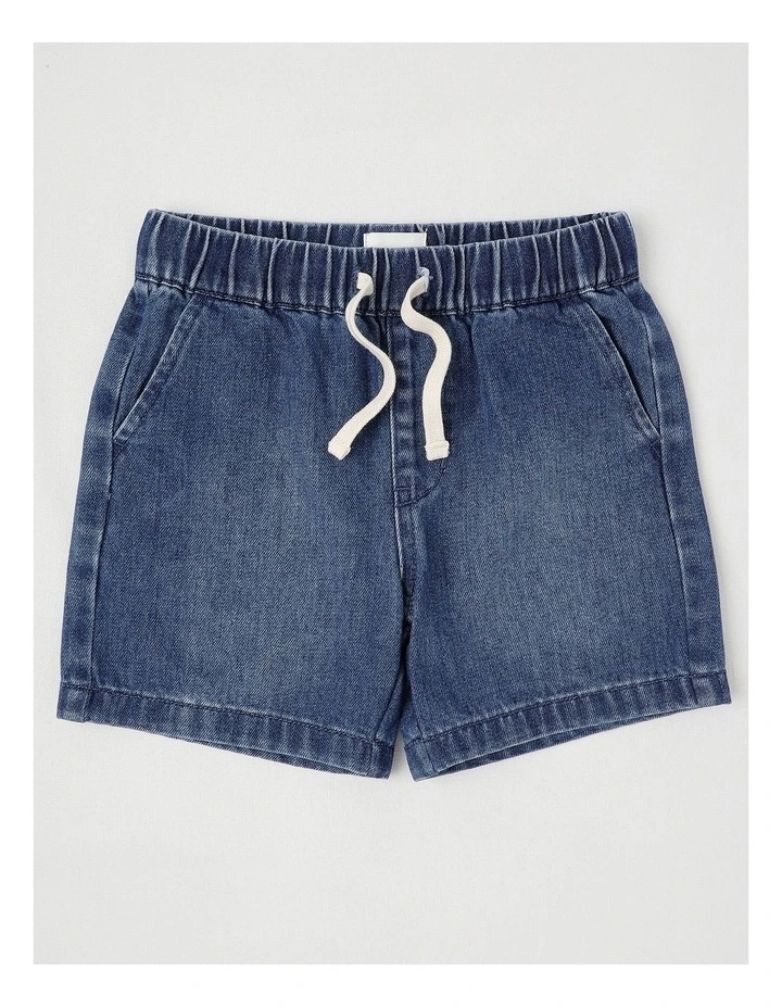 Pull On Knit Denim Short in Mid Denim image 1
