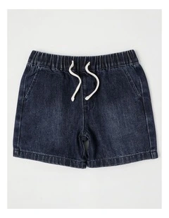 Pull On Knit Denim Short in Indigo
