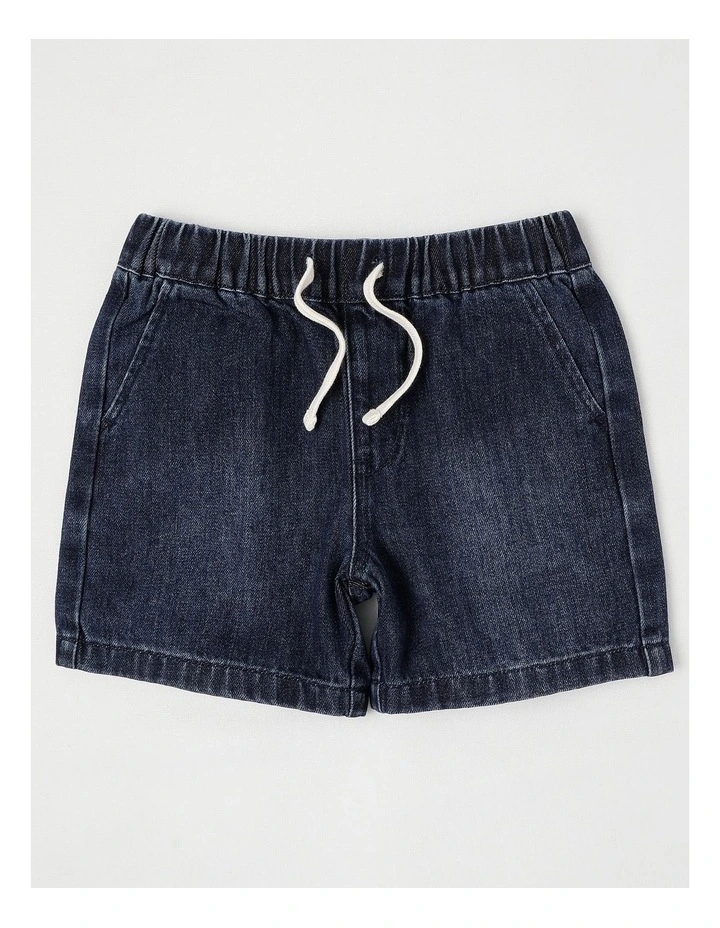Pull On Knit Denim Short in Indigo image 1
