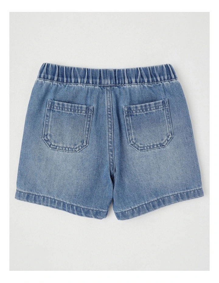 Pull On Knit Denim Short in Light Denim image 3