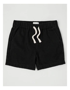 Pull On Knit Denim Short in Black