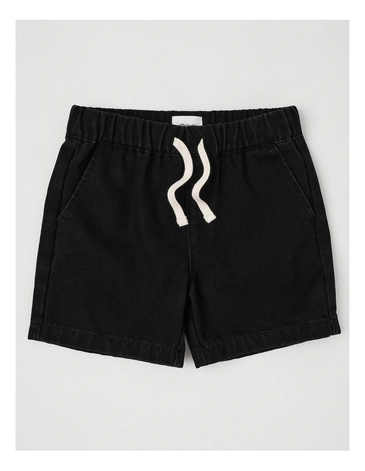 Pull On Knit Denim Short in Black image 1