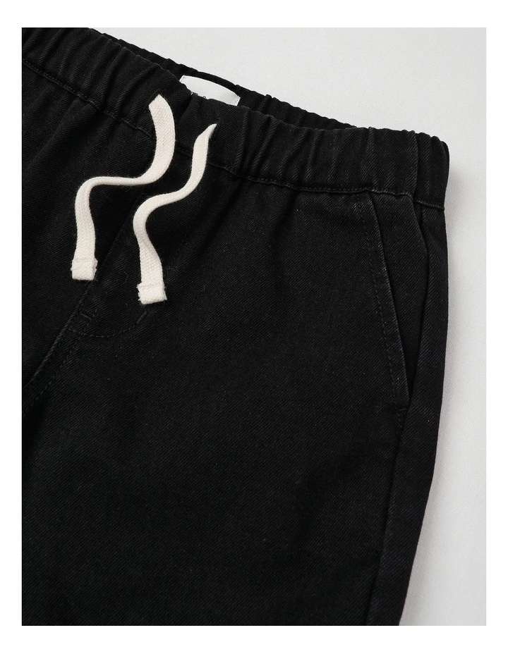 Pull On Knit Denim Short in Black image 2