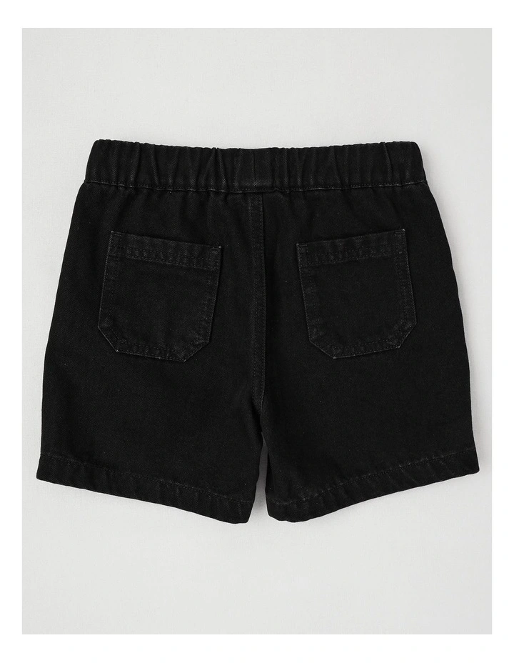 Pull On Knit Denim Short in Black image 3