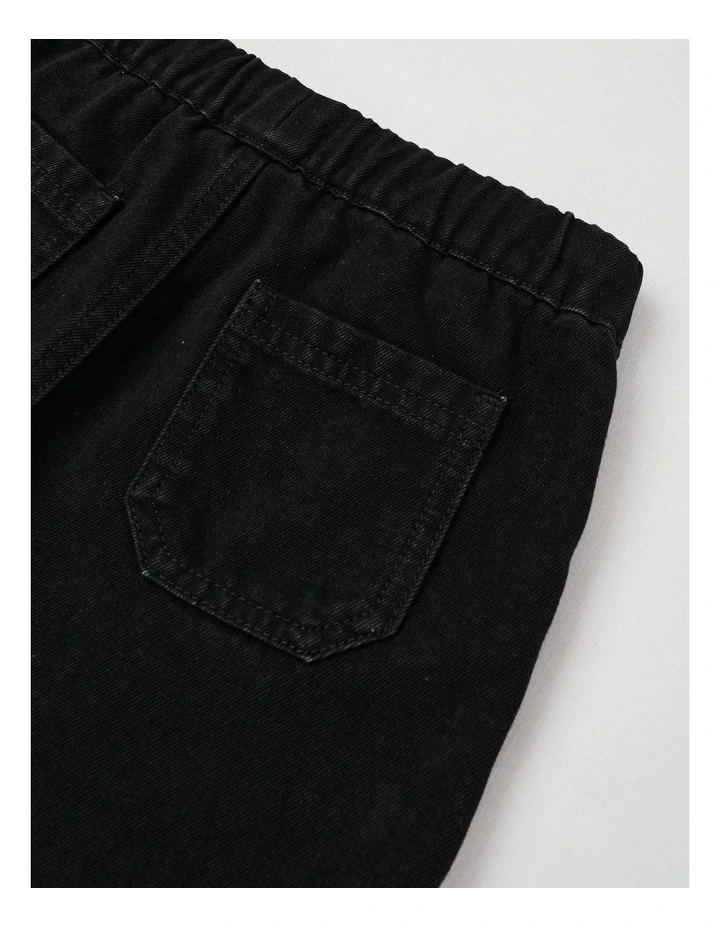 Pull On Knit Denim Short in Black image 4