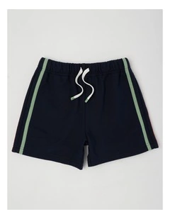 Knit French Terry Short With Side Stripe in Navy
