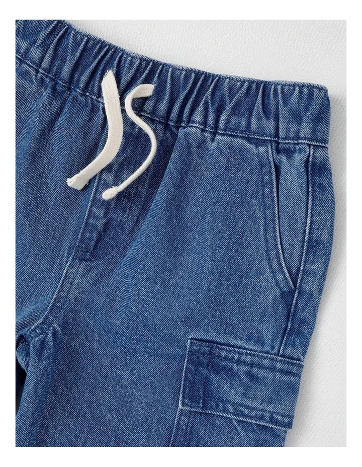Pull On Cargo Short in Mid Denim image 2