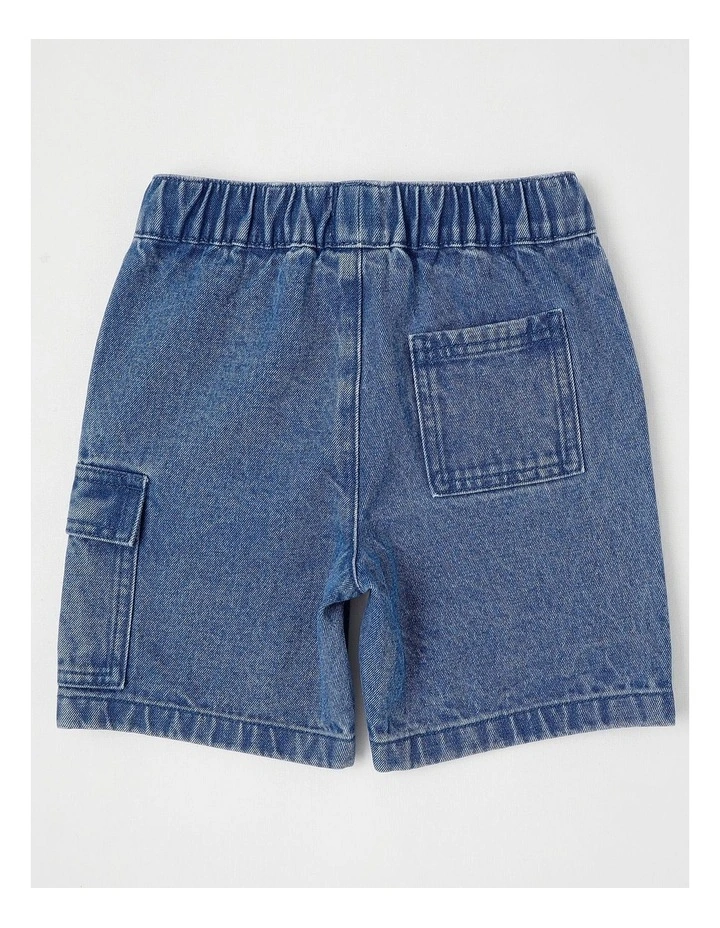 Pull On Cargo Short in Mid Denim image 3