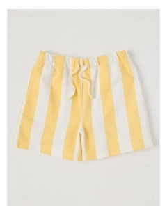 Knit French Terry Short With Side Stripe in Yellow/White Stripe