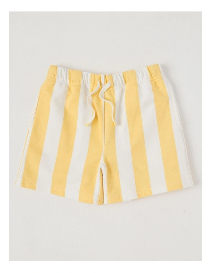 Knit French Terry Short With Side Stripe in Yellow/White Stripe image 1