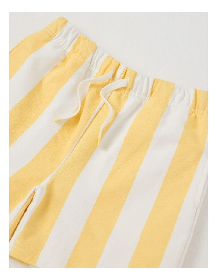 Knit French Terry Short With Side Stripe in Yellow/White Stripe image 2