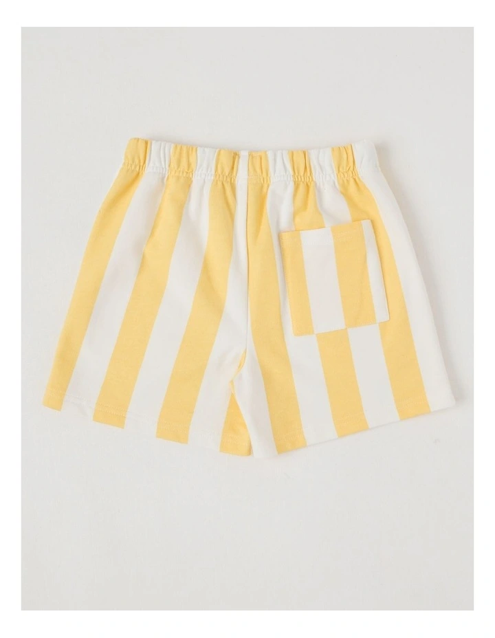 Knit French Terry Short With Side Stripe in Yellow/White Stripe image 3