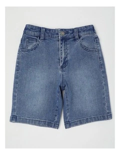 Relaxed Denim Jort in Mid Denim