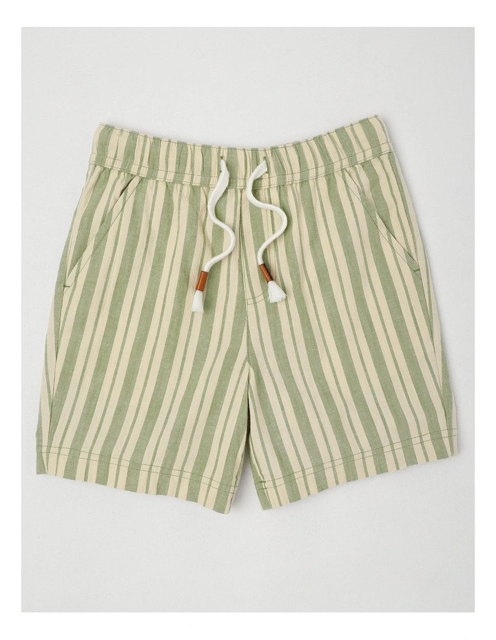 Woven Short with Drawcord in Khaki Ecru Stripe image 1