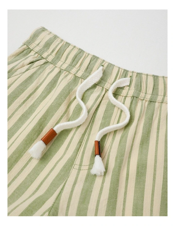 Woven Short with Drawcord in Khaki Ecru Stripe image 2