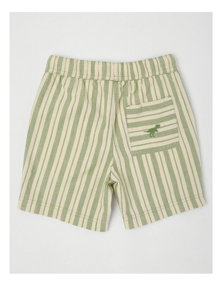 Woven Short with Drawcord in Khaki Ecru Stripe image 3