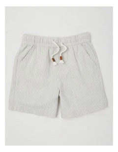 Woven Short with Drawcord in Ticking Stripe Light Grey