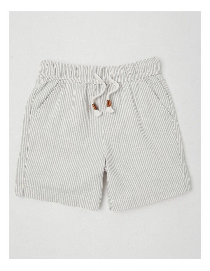 Woven Short with Drawcord in Ticking Stripe Light Grey image 1