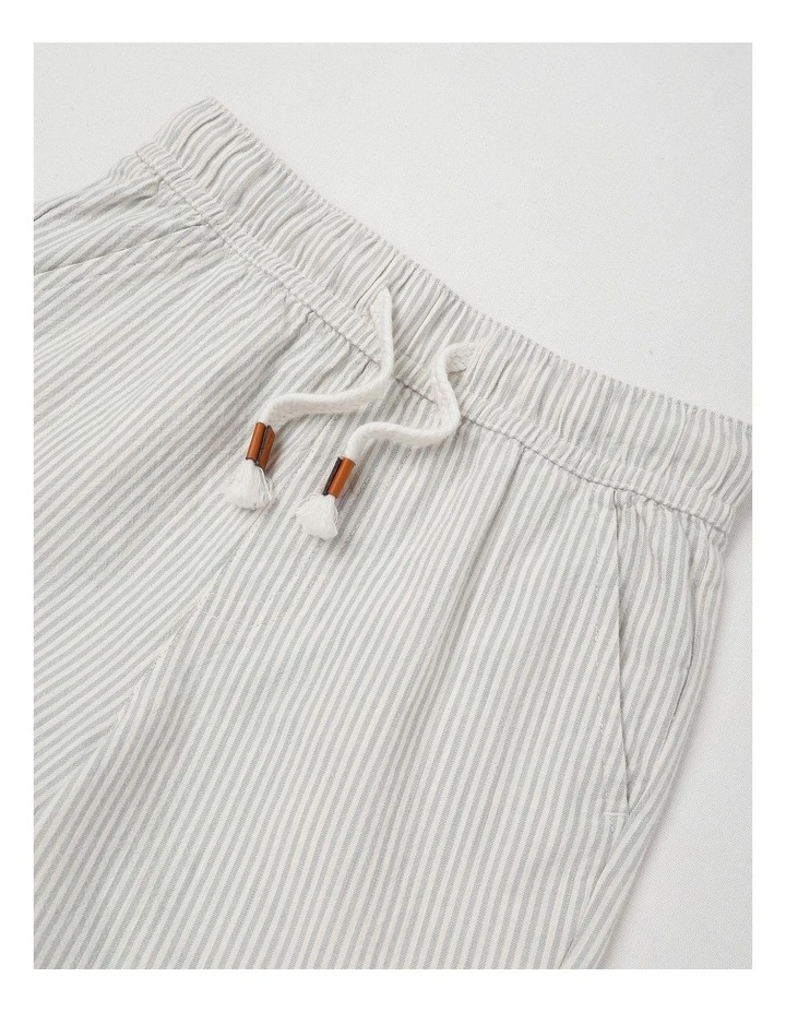 Woven Short with Drawcord in Ticking Stripe Light Grey image 2