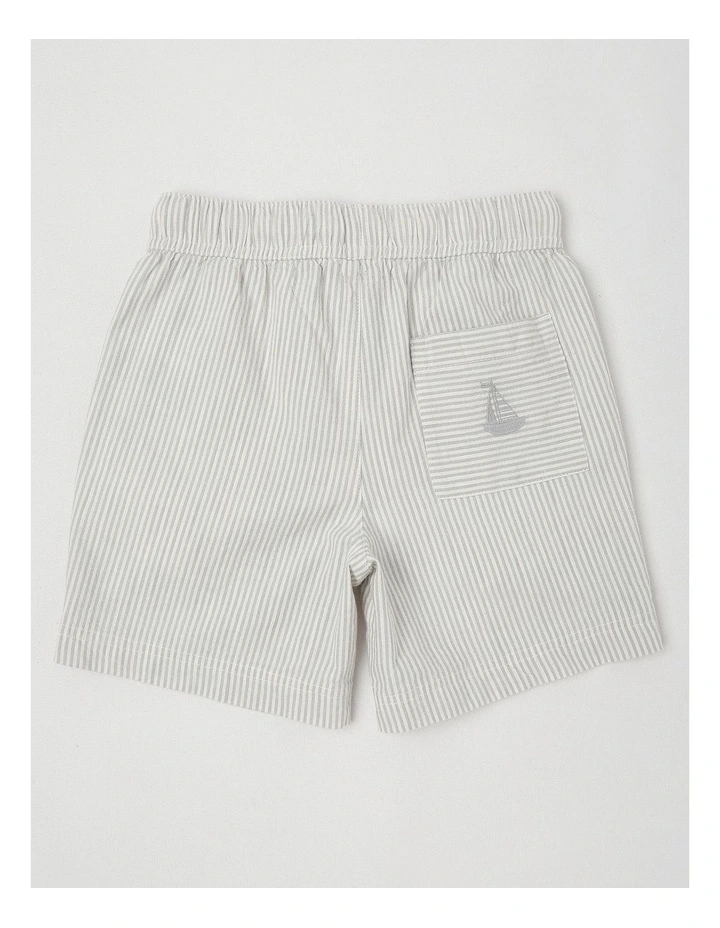 Woven Short with Drawcord in Ticking Stripe Light Grey image 3