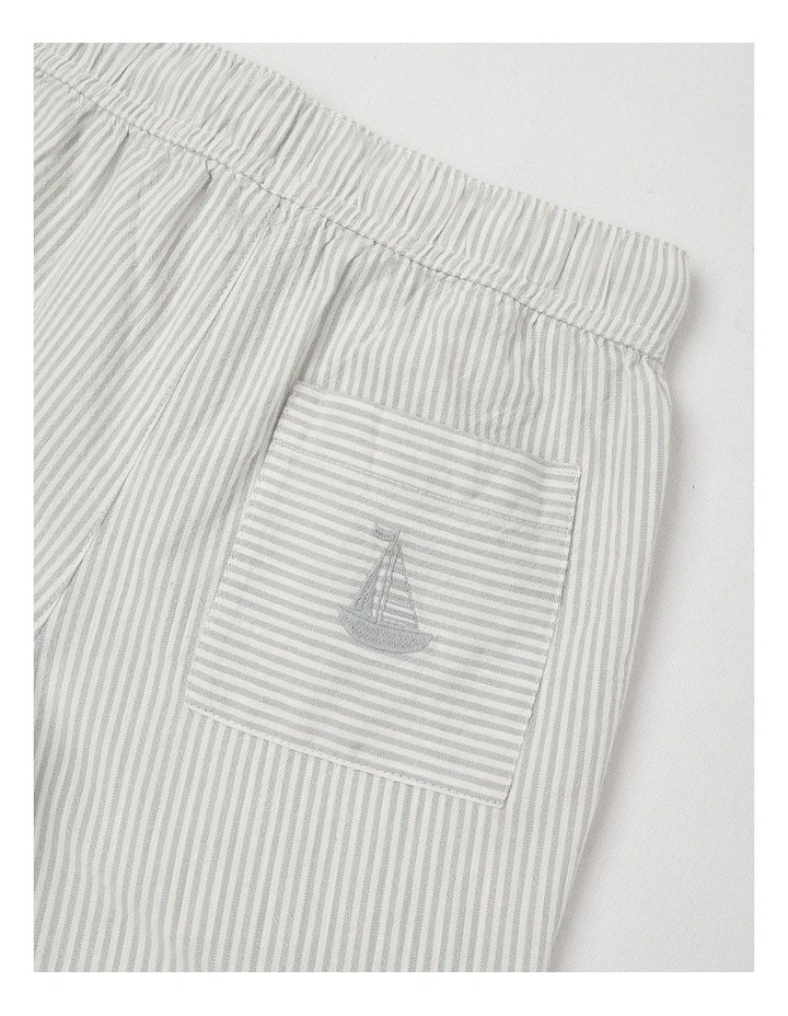 Woven Short with Drawcord in Ticking Stripe Light Grey image 4