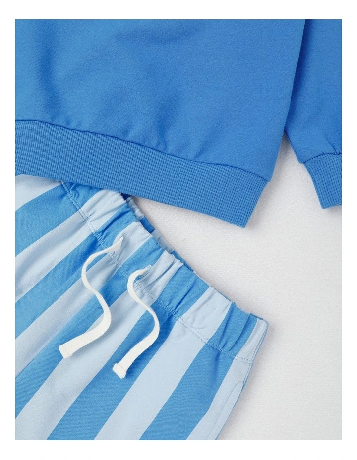 Long Sleeve Sweat Top & Short Set in Blue Stripe image 4