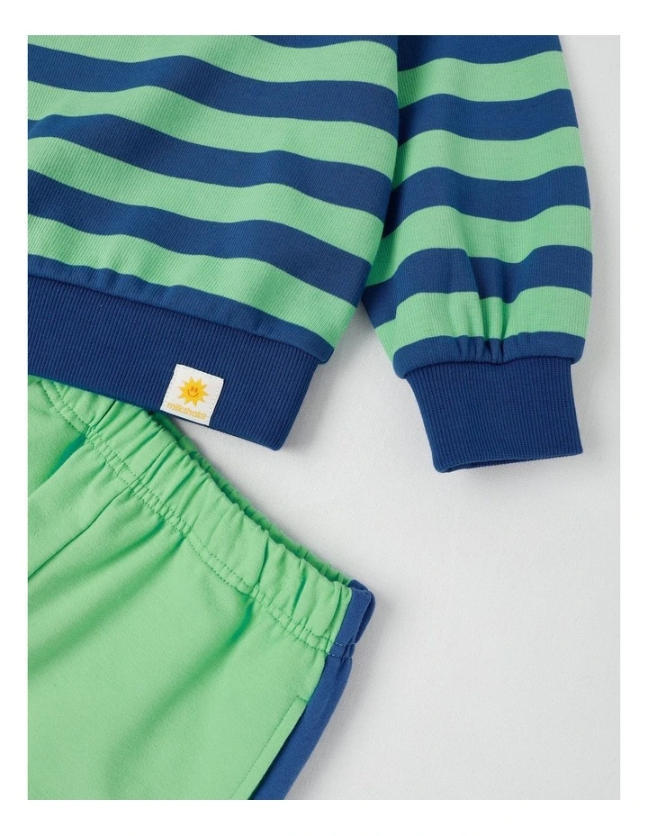 Long Sleeve Sweat Top & Pant Set in Green Stripe image 2