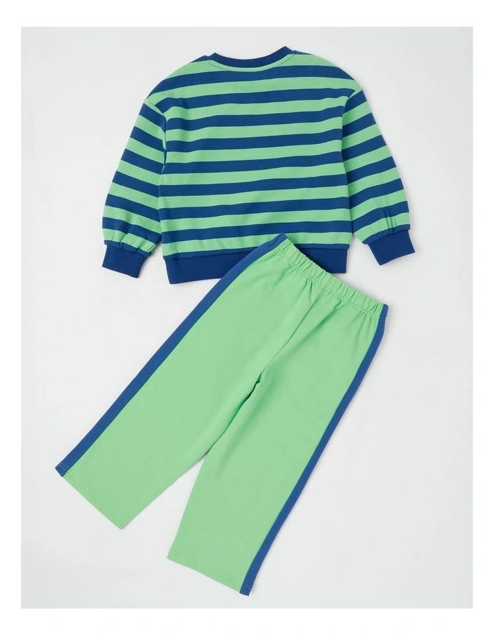 Long Sleeve Sweat Top & Pant Set in Green Stripe image 3