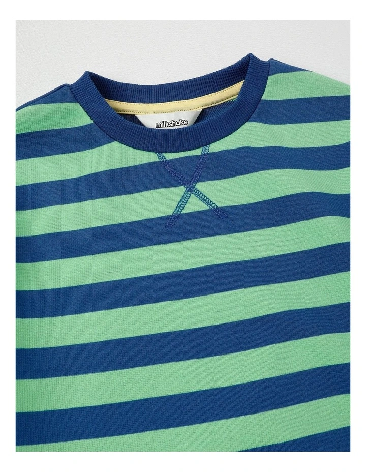 Long Sleeve Sweat Top & Pant Set in Green Stripe image 5