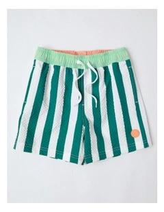 Seersucker Boardshort in Green Stripe