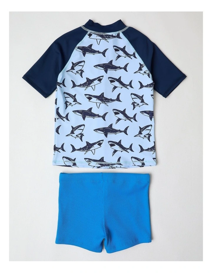 Recycled Zip Through Rashvest and Short Set in Blue image 3