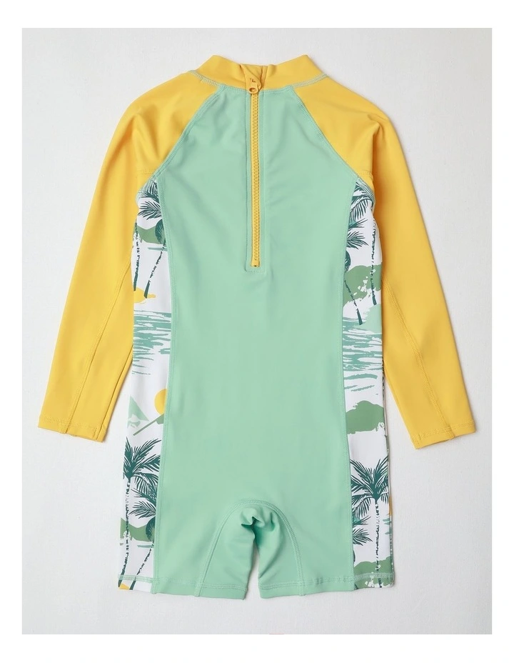 Recycled Swimsuit in Sage and Yellow image 3