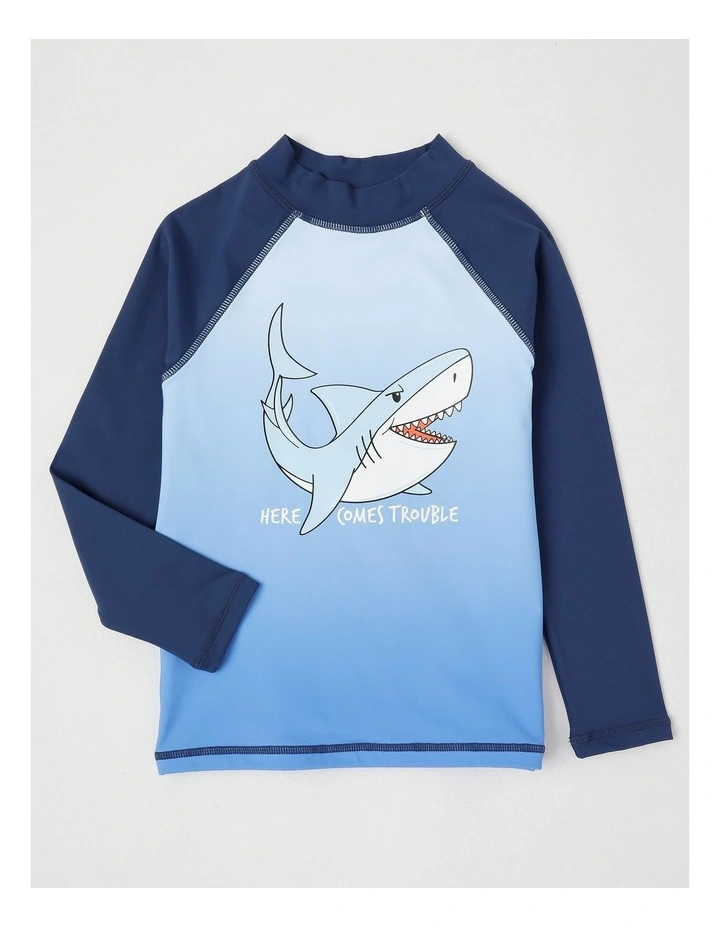 Recycled Long Sleeve Rashvest in Shark/Blue & Navy image 1