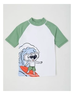 Recycled Short Sleeve Rashvest in Surfing Koala/Khaki & Ecru
