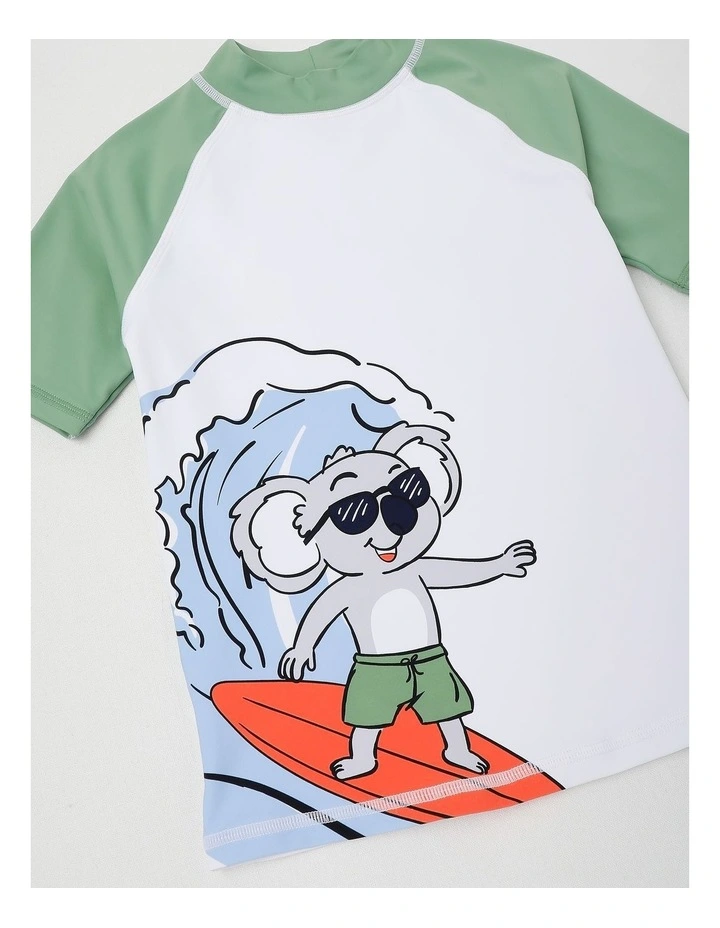 Recycled Short Sleeve Rashvest in Surfing Koala/Khaki & Ecru image 2