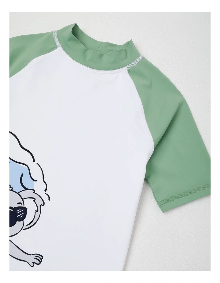 Recycled Short Sleeve Rashvest in Surfing Koala/Khaki & Ecru image 4