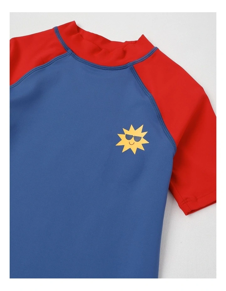Recycled Short Sleeve Rashvest & Short Set in Sun Print/Navy & Red image 2