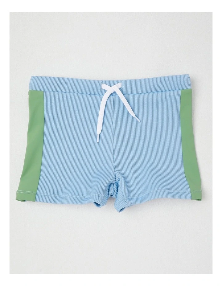 Recycled Long Sleeve Rashvest & Rib Short Set in Sunshine/Blue & Green image 4