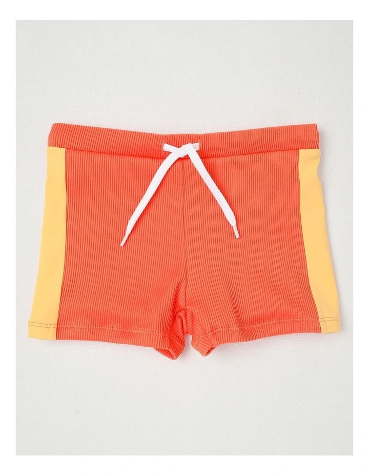 Recycled Long Sleeve Rashvest & Rib Short Set in Surf Life/ Yellow & Washed Red image 4
