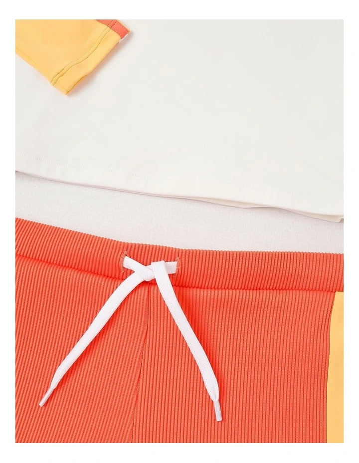 Recycled Long Sleeve Rashvest & Rib Short Set in Surf Life/ Yellow & Washed Red image 5