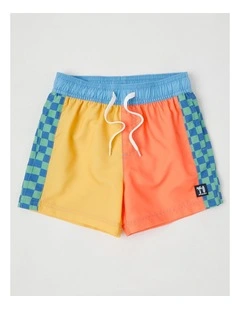 Woven Spliced Boardshort in Yellow & Washed Red