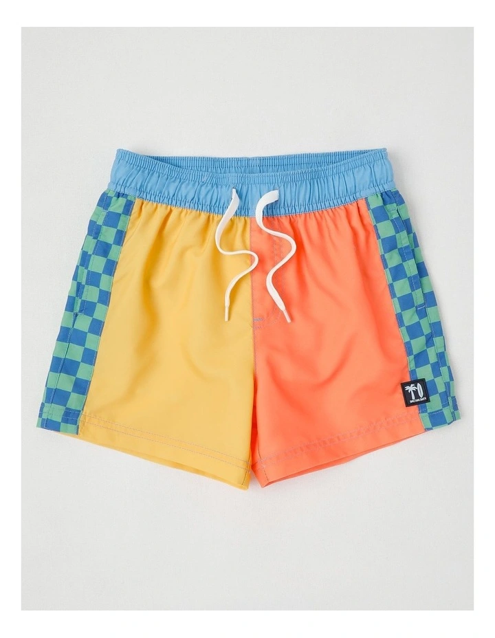 Woven Spliced Boardshort in Yellow & Washed Red image 1